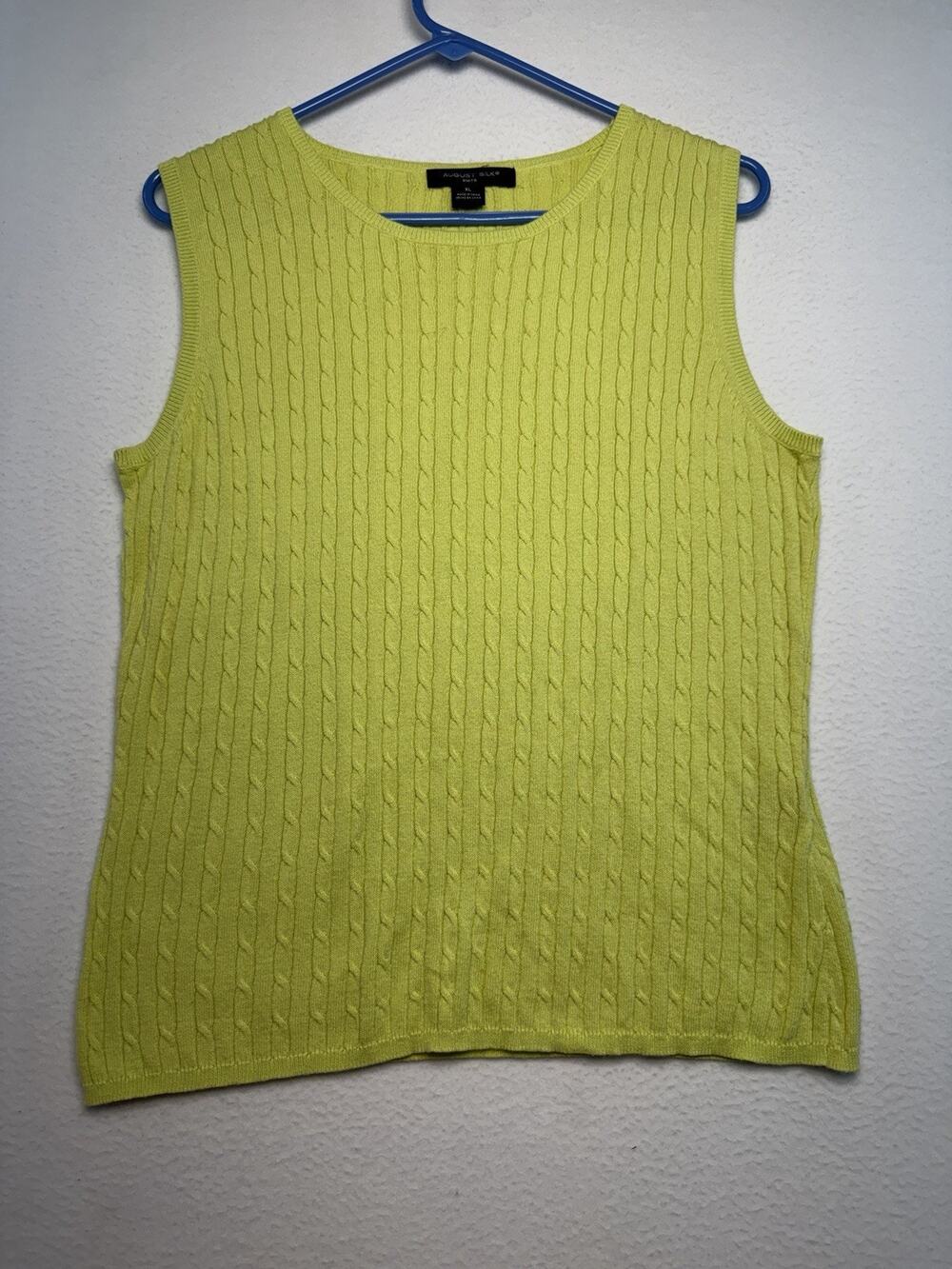 August Silk Knits XL Cotton Lime/yellow Lightweight Women’s Sweater Vest